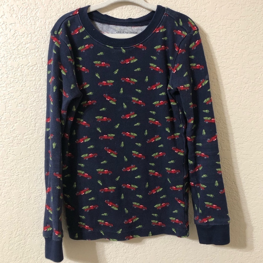 Janie and Jack Good Nigh Pajama Top Holiday Christmas Truck Blue - Size 8 - Picture 2 of 6